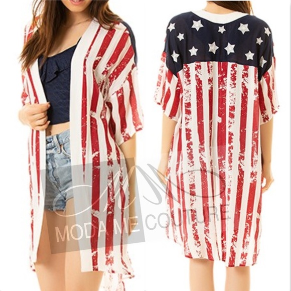 AMERICAN FLAG PRINT KIMONO - Picture 3 of 3